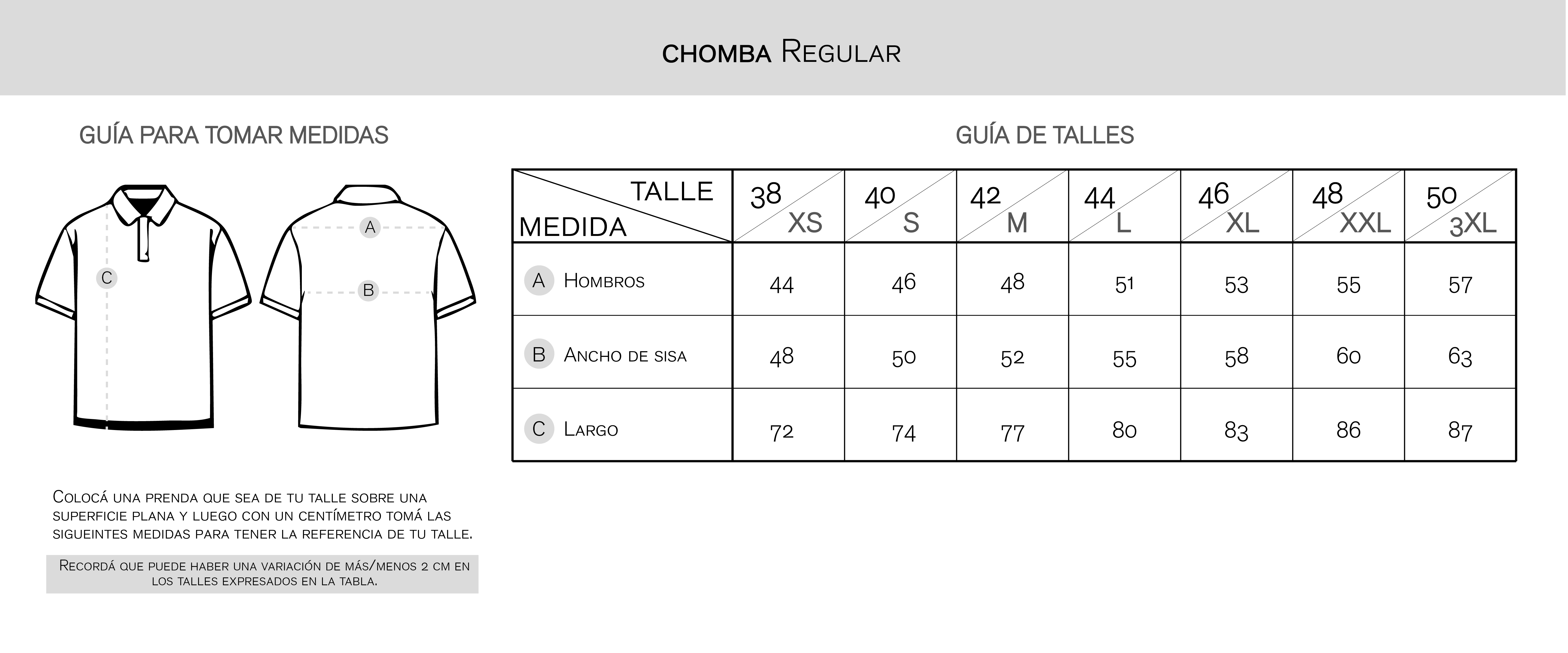 GUIA DE TALLE CHOMBA REGULAR